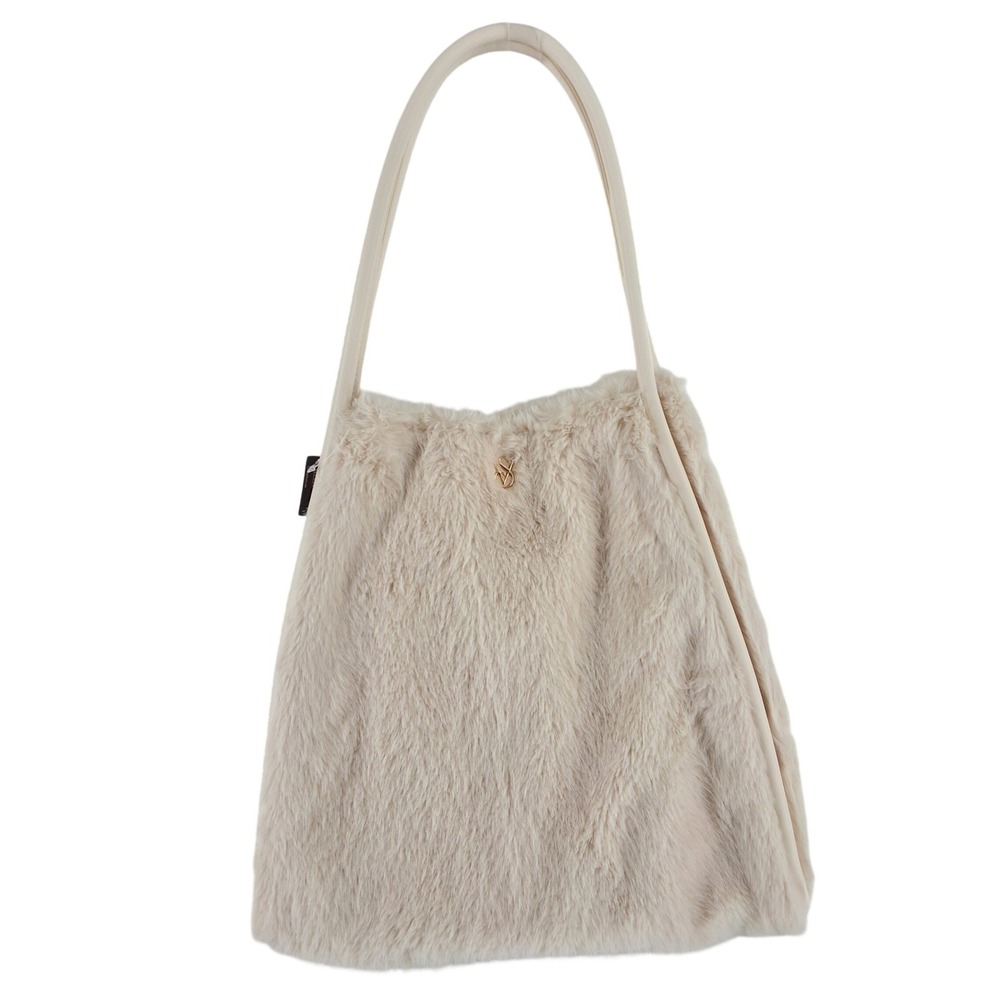 Victoria's Secret NWT‎ White Faux Fur Tote Bag Gold VS Logo
